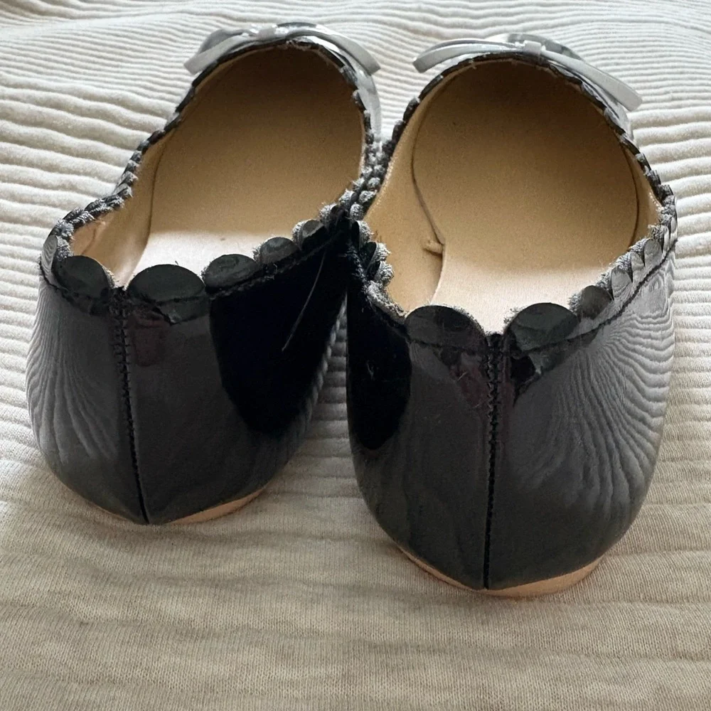 Janie and Jack Scalloped Black Ballet Flat White‎ Bow Girls Size 3